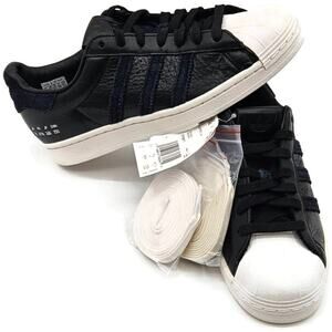 Adidas Superstar Black Leather Shoes Ladies Size 8 Shell Toe FY0071 Extra laces